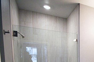 Reno NV Apartments-Park Place Bathroom with Double Sink and Large Shower with Glass Door